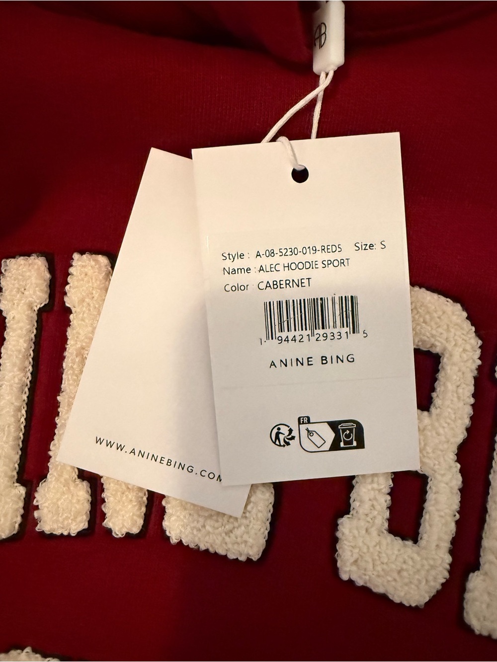 Anine Bing NWT Alec Hoodie In Red Cotton - Picture 6 of 8